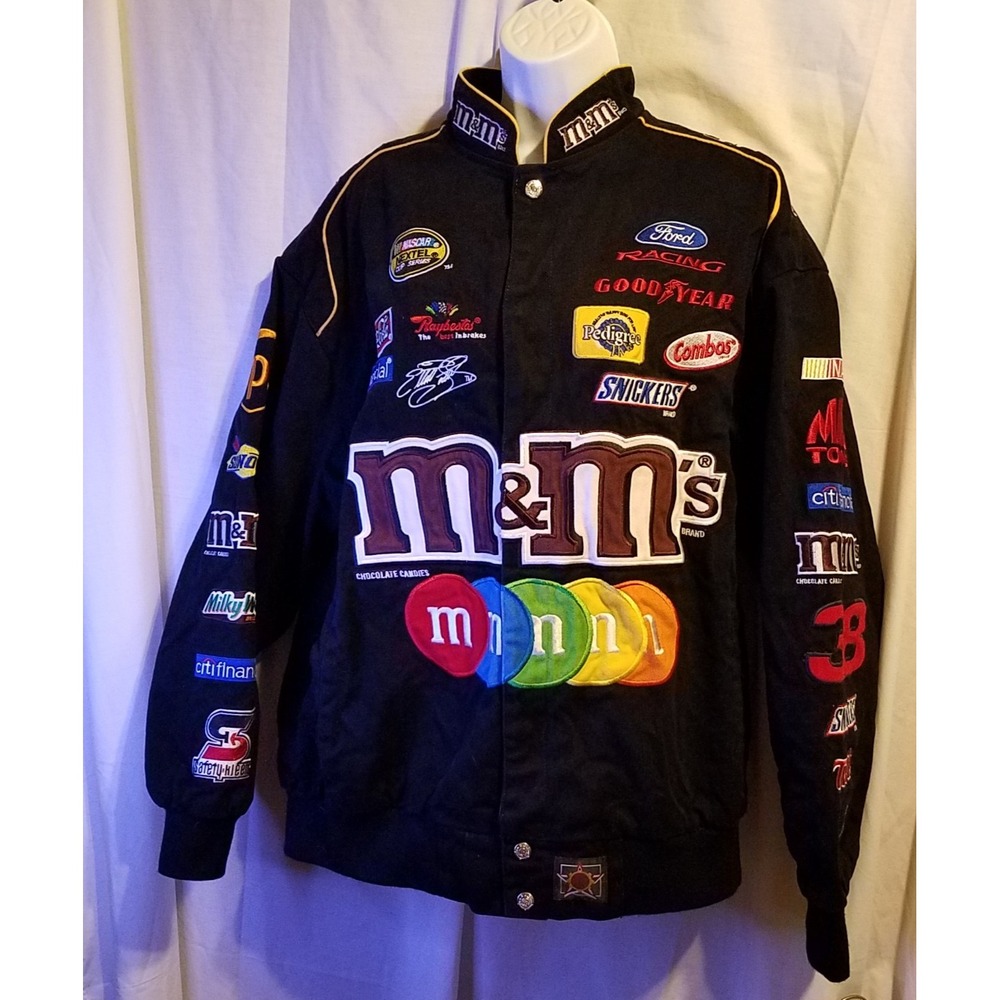 Vintage  JH Design M&Ms NASCAR  Jacket‎ XL Black Embroidered Racing Coat